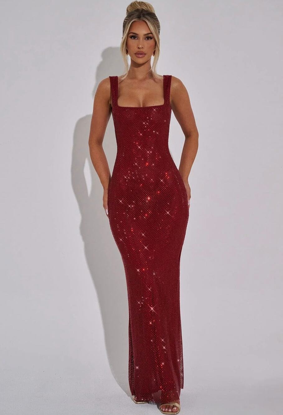 Babyboo Petra Wine Red Sequin Rhinestone Slip Maxi Dress S NWT Prom Formal Glam